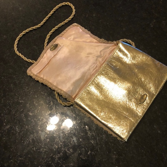 Vintage Gold Leather Crochet Evening Clutch - Picture 5 of 8